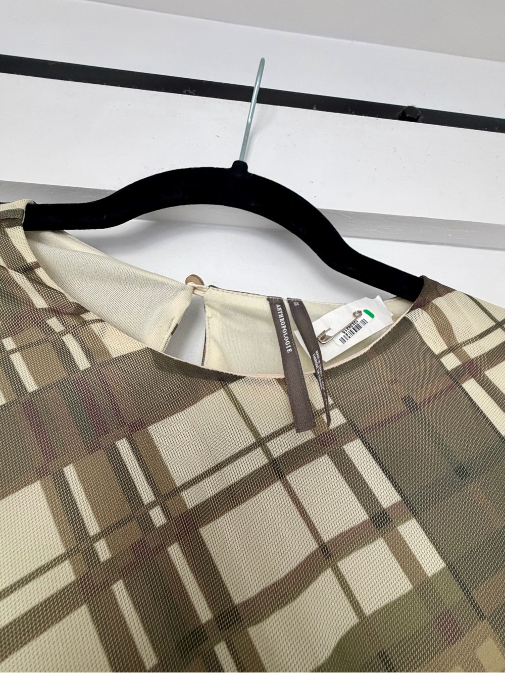 Anthropologie Plaid Midi Dress in Cream and Brown Tones